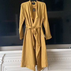 EXPRESS MUSTARD DRAPED COLLAR BELTED LIGHTWEIGHT TRENCH COAT